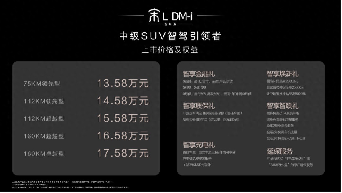 全系标配高阶智驾 宋L DM-i智驾版 13.58万元起售